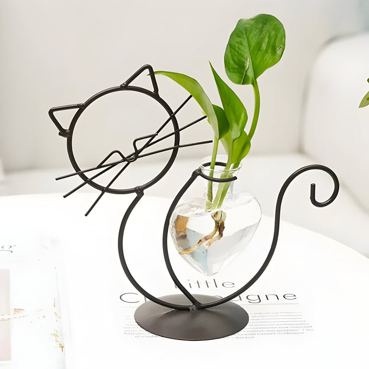 AquaPurr Vase - Hydroponisk Glass Hjertevase med Katteformet Holder | Luvikno