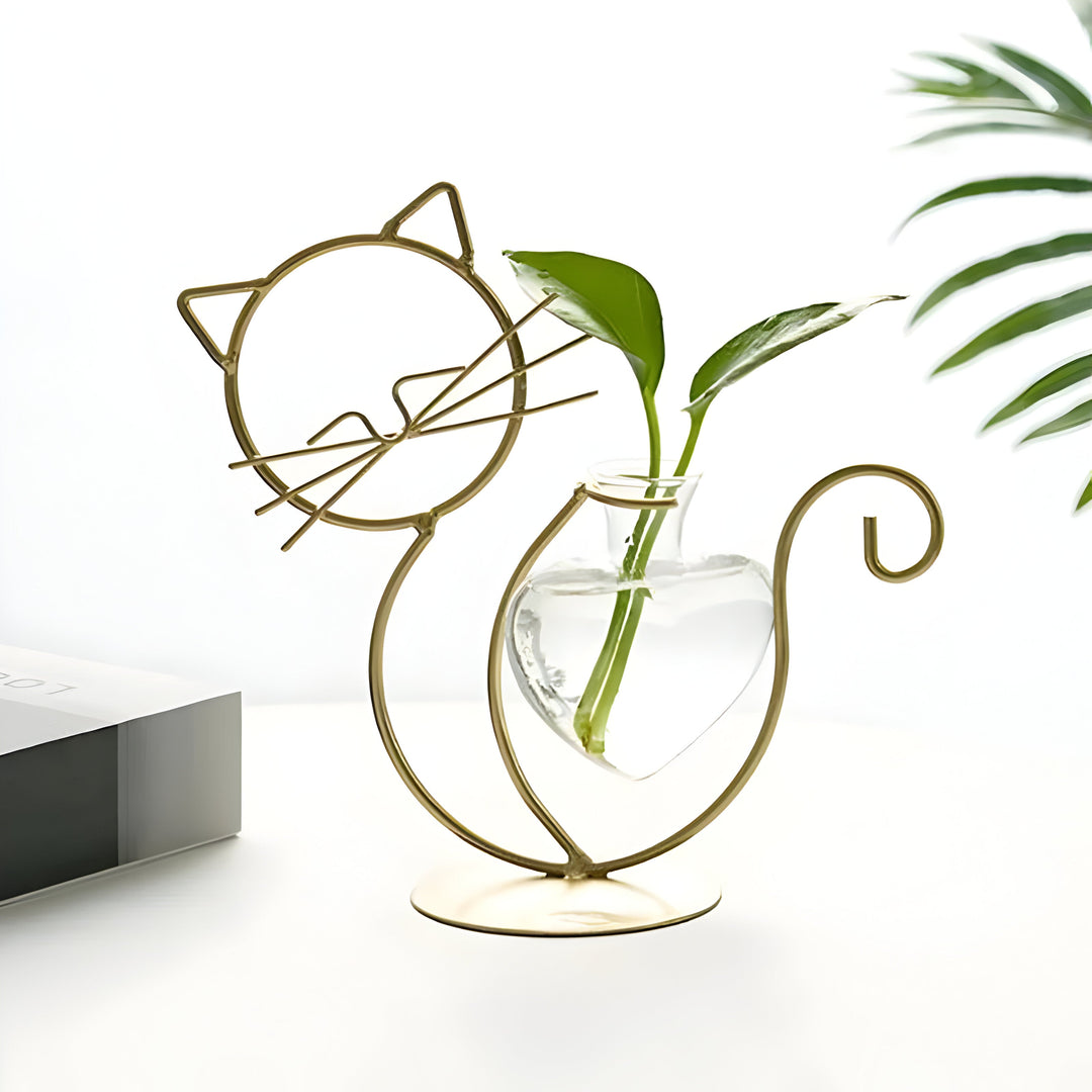 AquaPurr Vase - Hydroponisk Glass Hjertevase med Katteformet Holder | Luvikno