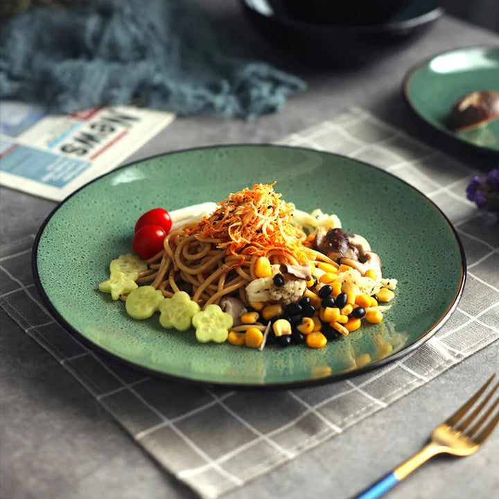 Malachite green ceramic plate and bowl porcelain dinner plate | Luvikno