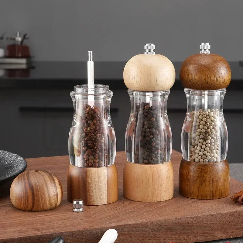 Luvikno | Krydder Salt & Pepper Kvern Sett | Keramisk Kvern | 16,5 cm Høyde | Naturlig Tre Design