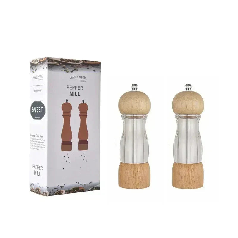 Luvikno | Krydder Salt & Pepper Kvern Sett | Keramisk Kvern | 16,5 cm Høyde | Naturlig Tre Design