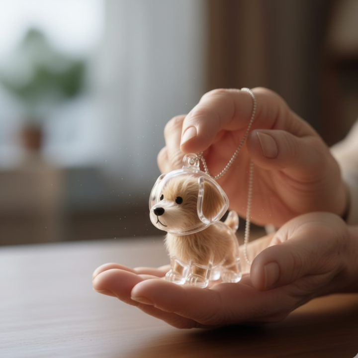 Minnesmykke i pels i hundeform Luvikno