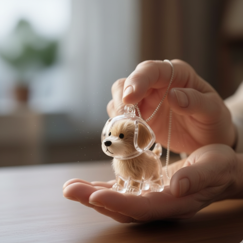 Minnesmykke i pels i hundeform Luvikno