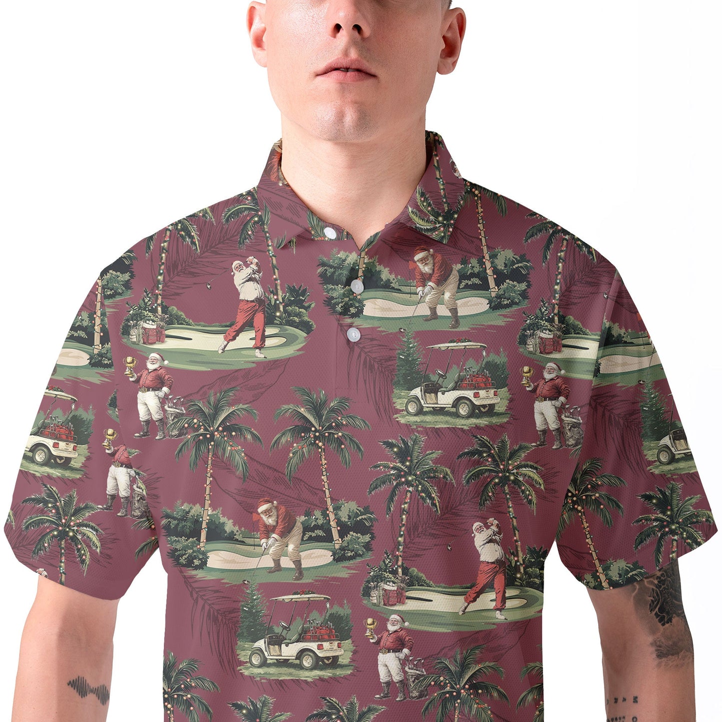 Luvik | Miehet Maroon Santa Golf pelaava Polo Joulupaita