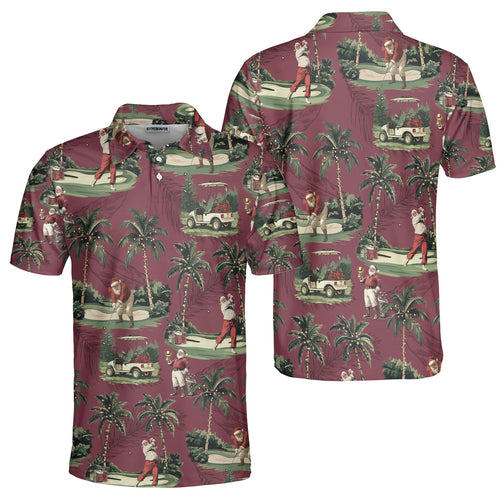 Luvik | Menn Maroon Santa Golf spillende Polo Julegenser