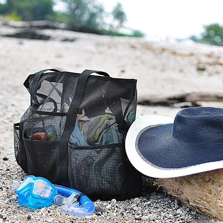 Sammenleggbart Mesh Strandveske med 9 Lommer for Familiedager | Luvikno