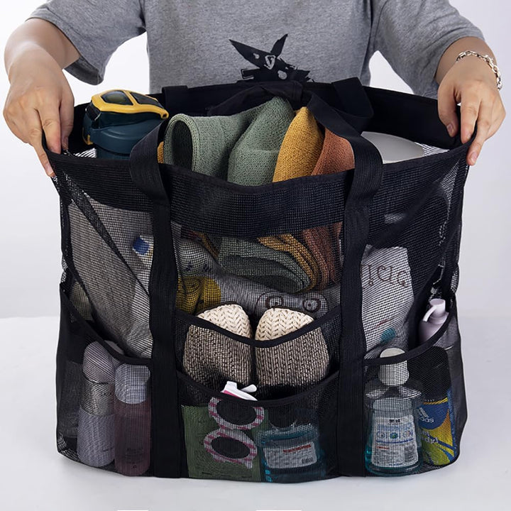 Sammenleggbart Mesh Strandveske med 9 Lommer for Familiedager | Luvikno