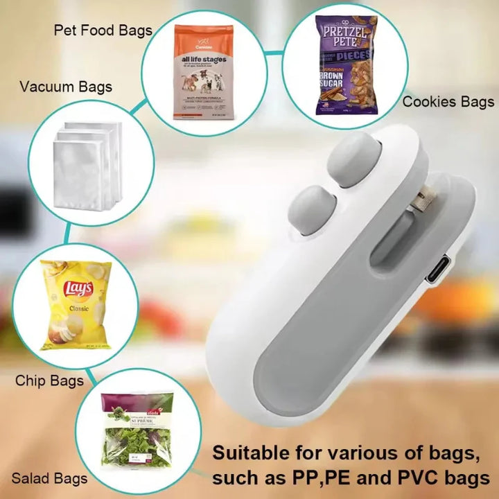 Mini Bag Sealer Oppladbar Varmeforsegler med Kutteren Bærbar Forsegler | Luvikno