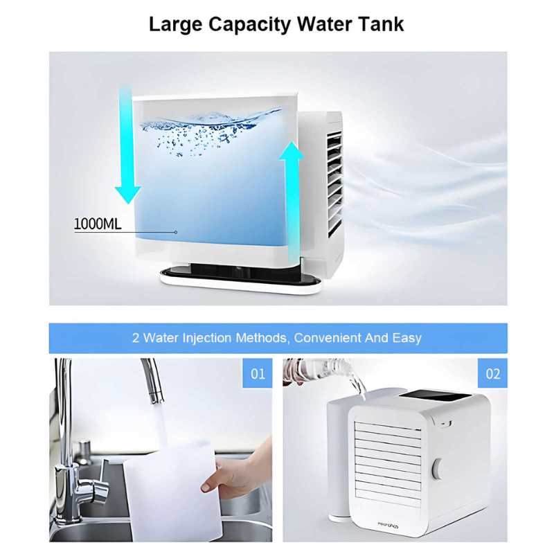 MicroCool Mini Air Conditioner Bærbar Fordampende Sumpkjøler med 1000ml Vanntank | Luvikno