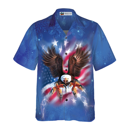 Luvik | Joulun hawaijipaidat miehille ja naisille Hyperfavor, lentävä kotka Amerikan lipulla nappipaita lyhythihainen