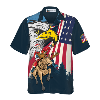 Luvik | Joulun hyperfavor-havaijipaidat, Santa amerikkalaisella lipulla 2 Lyhythihainen paita, joulupaidan lahjaidea miehille ja naisille