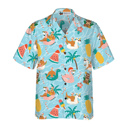 Luvik | Hyperfavor Jouluhawaiipaidat, Santa-ranta-paita lyhythihaisena kesänä, Joulupaidan lahjaidea miehille ja naisille