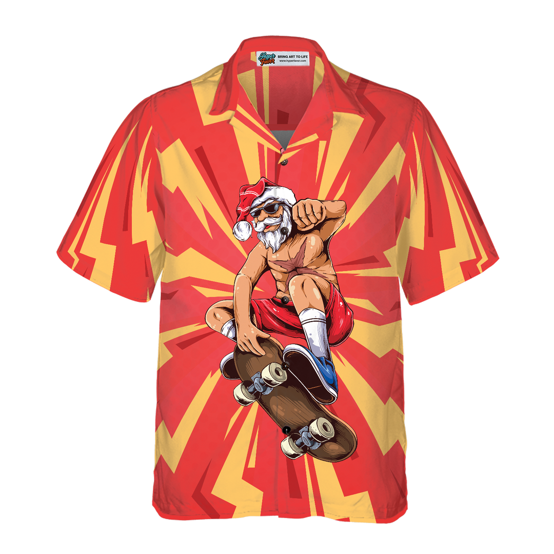 Luvik | Hyperfavor Jul Hawaiian-skjorter for menn og kvinner, Santa Skater Korte ermer Hawaiian-skjorte