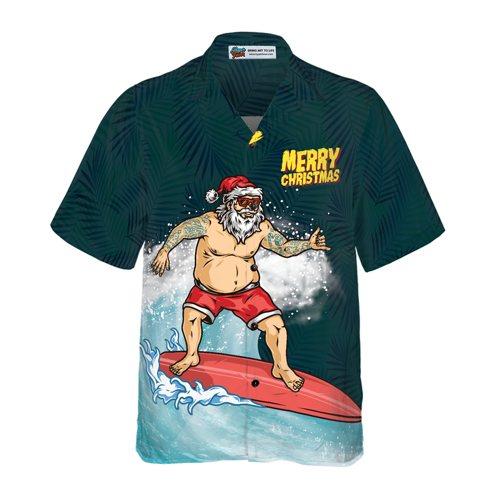 Luvik | Julehula-skjorter Hyperfavor, Merry Santa Surf -kortermet jule skjorte, gaveide til juleskjorter for menn og kvinner