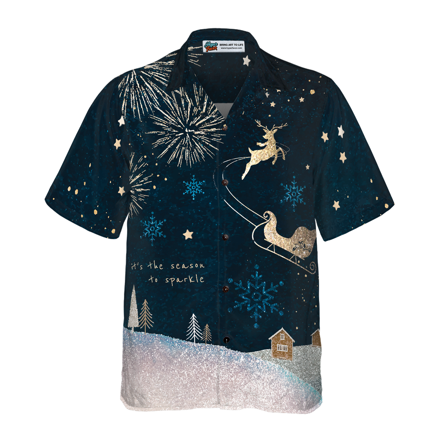 Luvik | Hyperfavor Jouluhawaiipaitoja, lyhythihainen paita tummasta lumiolennaisesta, joululahjaidea miehille ja naisille