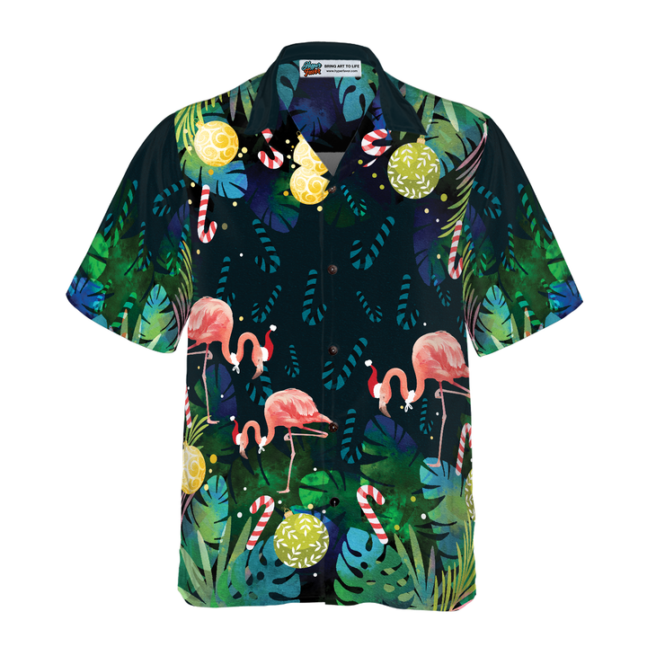 Luvik | Hawaiiskjorter Hyperfavor til jul for menn og kvinner, tropisk julemoke flamingo kortermet Hawaiiskjorte med knapper