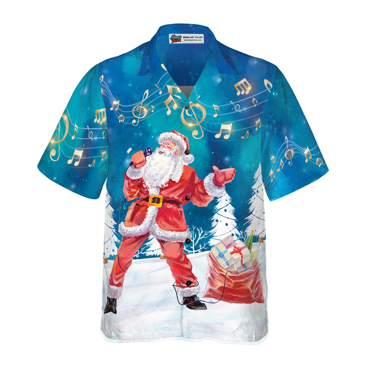 Luvik | Hawaii treningsskjorter Hyperfavor til jul for menn og kvinner, Santa Sing Musikk hawaiiansk kortermet skjorte med knapp
