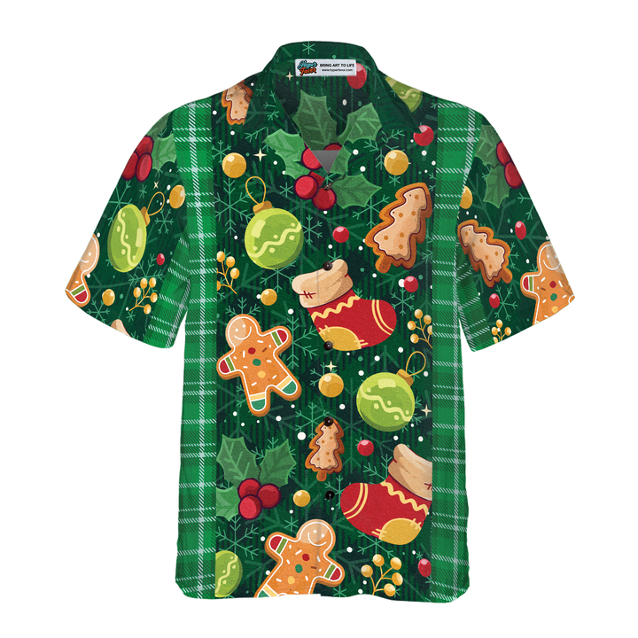Luvik | Grønn jule-shirt mønster Hawaii-skjorte Hyperfavor, jule-skjorter med korte ermer knapper for menn og kvinner