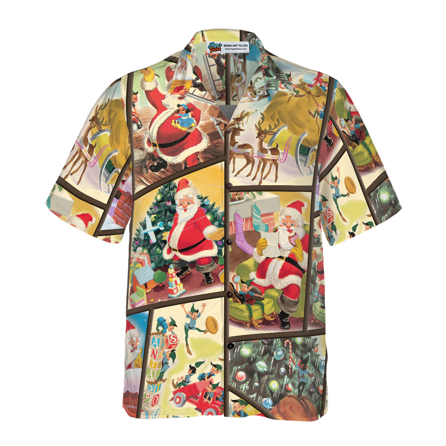 Luvik | Hyperfavor Joulu Hawaiian-paidat miehille ja naisille, Elf-printattu lyhythihainen Santa Claus -lahjapaita