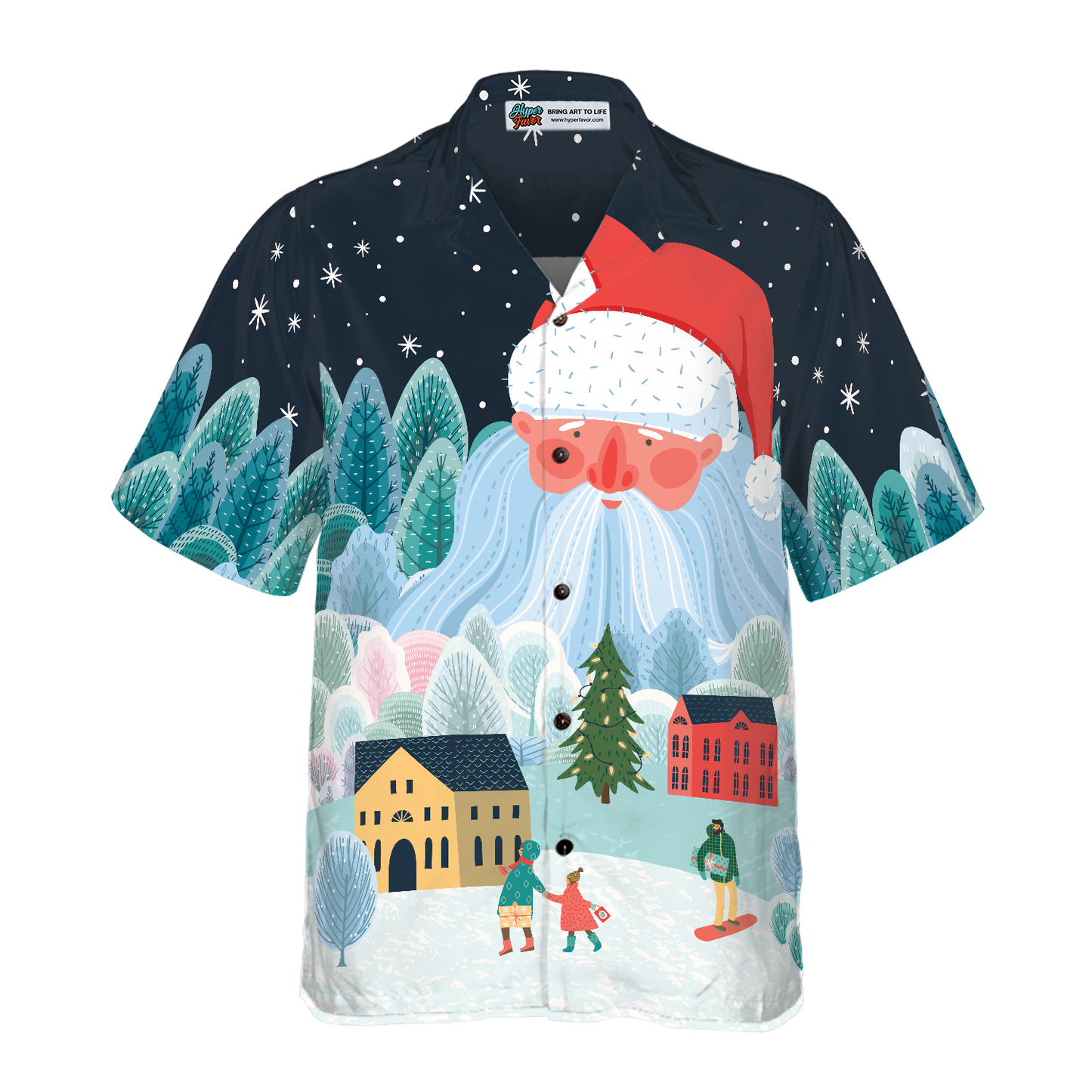 Luvik | Hyperfavor Noël Miesten ja naisten hawaijipaidat, Santa Tower -napillinen hawaijipaita Lyhythihainen paita