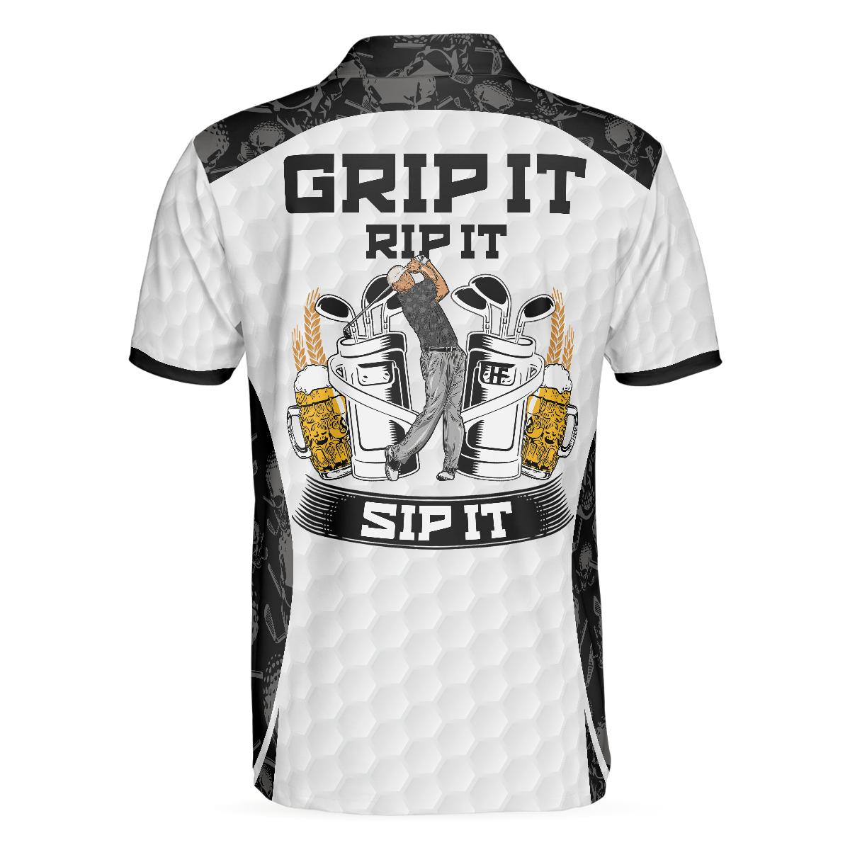 Luvik | Grip It Rip It Sip It Golfpaita Valkoinen, Päärmekuvioitu paita jouluksi, Pelottava lahjaidea golfaajille