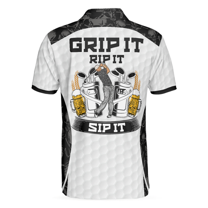 Luvik | Grip It Rip It Sip It Golfpaita Valkoinen, Päärmekuvioitu paita jouluksi, Pelottava lahjaidea golfaajille