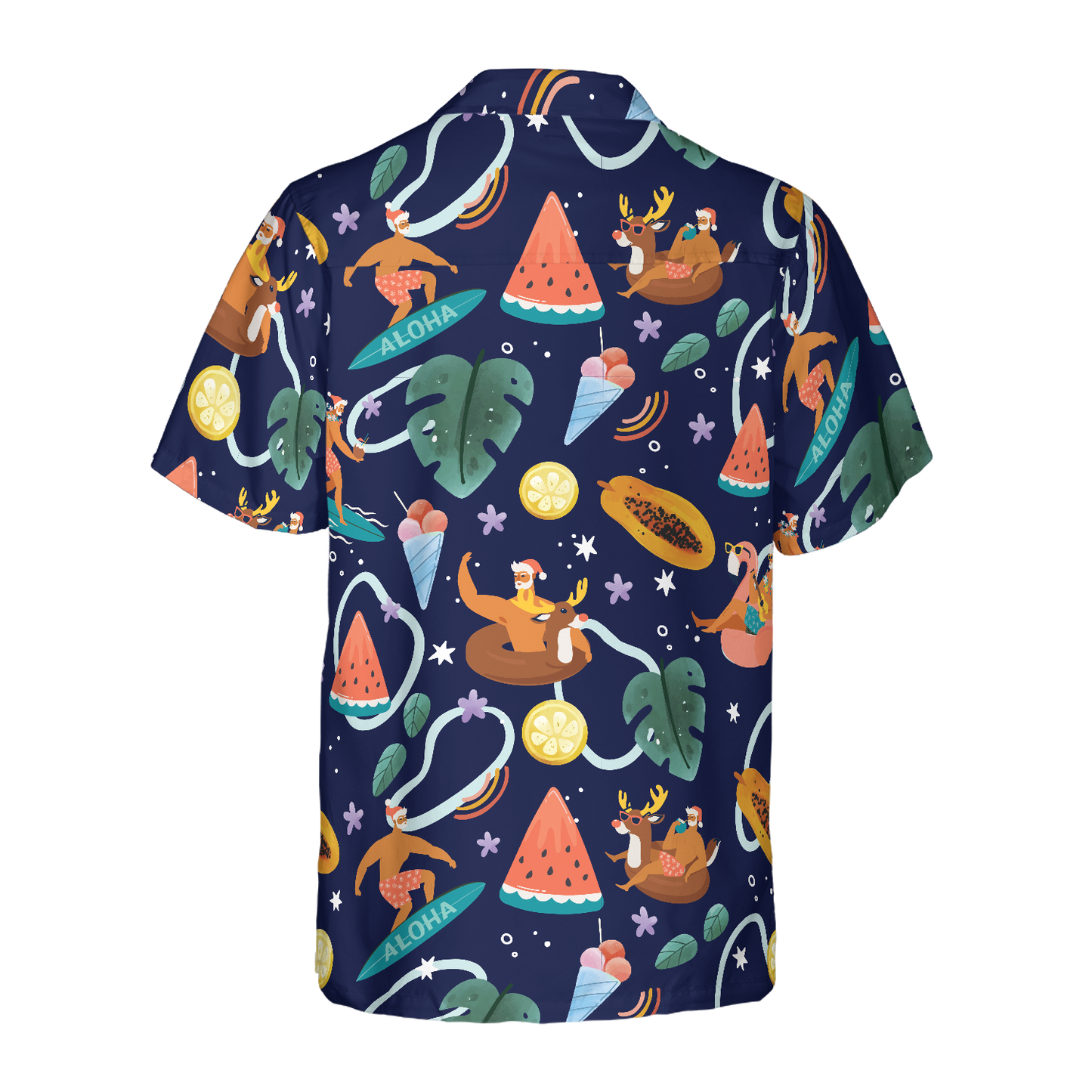Luvik | Hyperfavor Santa Beach 1 Kuvio Hawaii-paita, Lyhythihaiset joulupaidat Napillinen paita miehille ja naisille