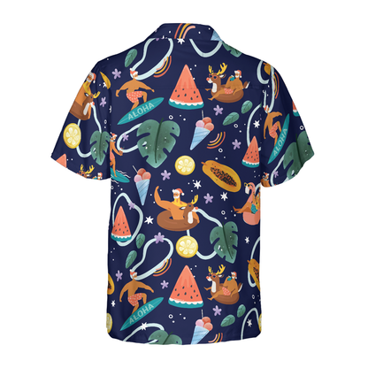 Luvik | Hyperfavor Santa Beach 1 Kuvio Hawaii-paita, Lyhythihaiset joulupaidat Napillinen paita miehille ja naisille