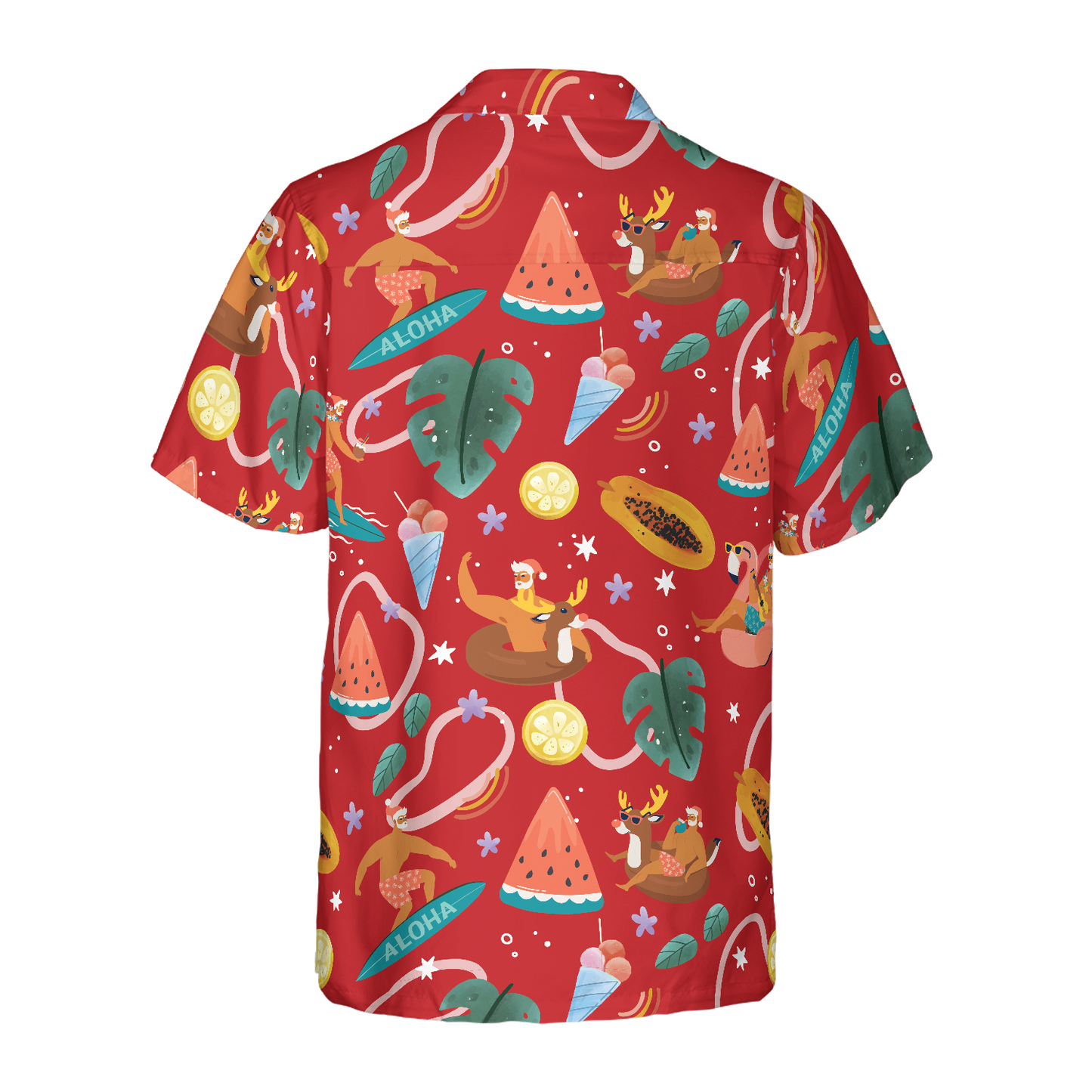 Luvik | Hyperfavor Santa Surfing 3 Kuvio Hawaiian Shirt, Christmas Shirts Short Sleeve Button Up Shirt for Men and Women
