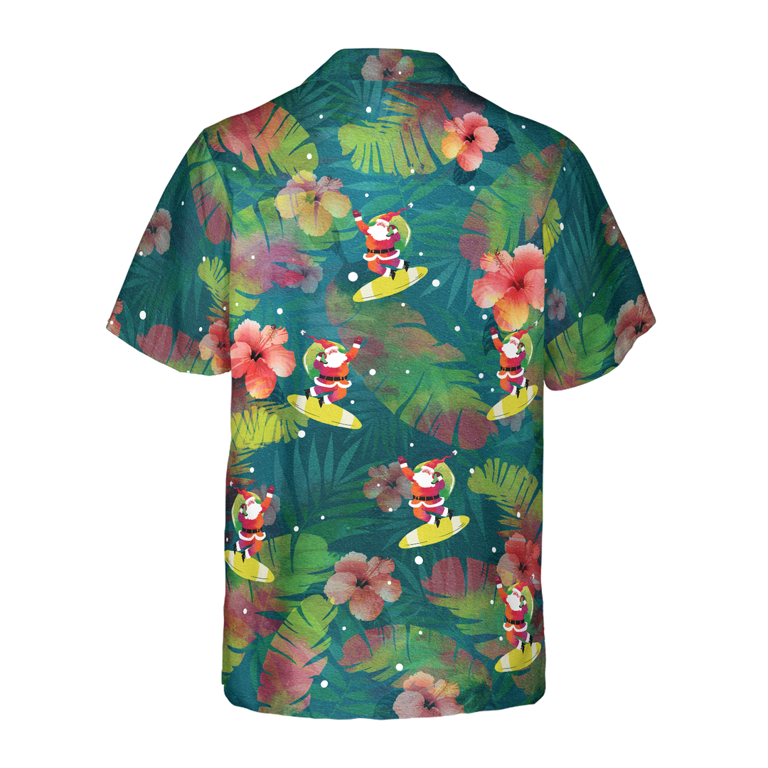 Luvik | Hyperfavor Julemann Hawaii Skjorter for Menn og Kvinner, Julemannen Surfer Hawaii Knappeskjorte Korte Ermer