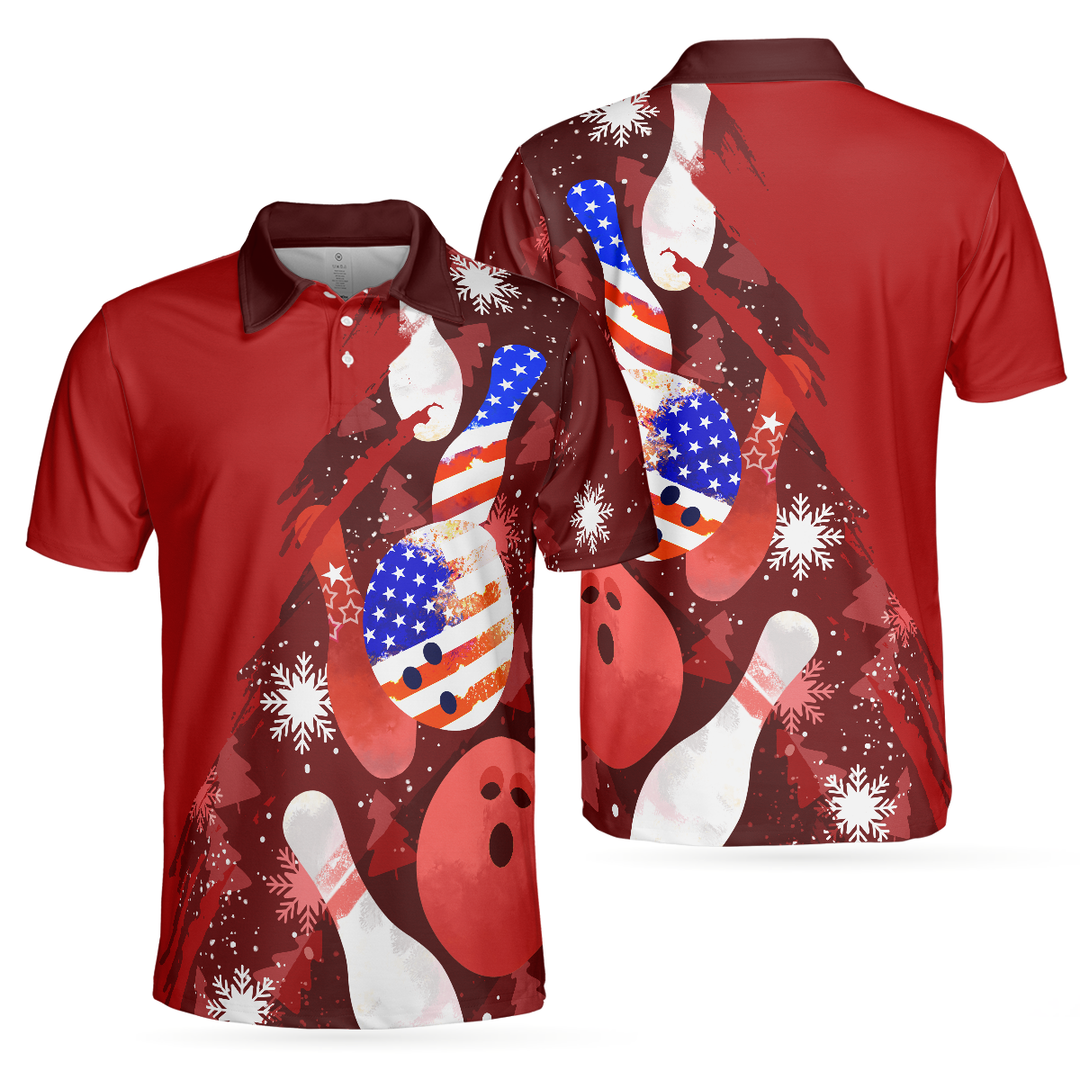Luvik | Amerika flagg jul bowlingball og kjegler herre polo