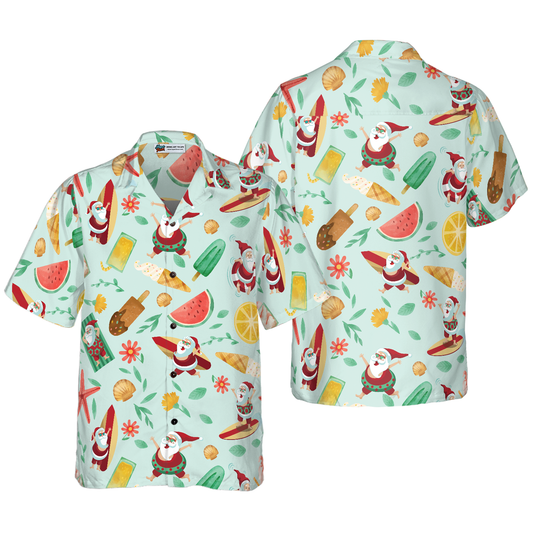 Luvik | Hyperfavor Santa Surfing 2 Motif Hawaii-paita, Lyhythihaiset Joulupaidat Napilliset Paidat Miehille ja Naisille