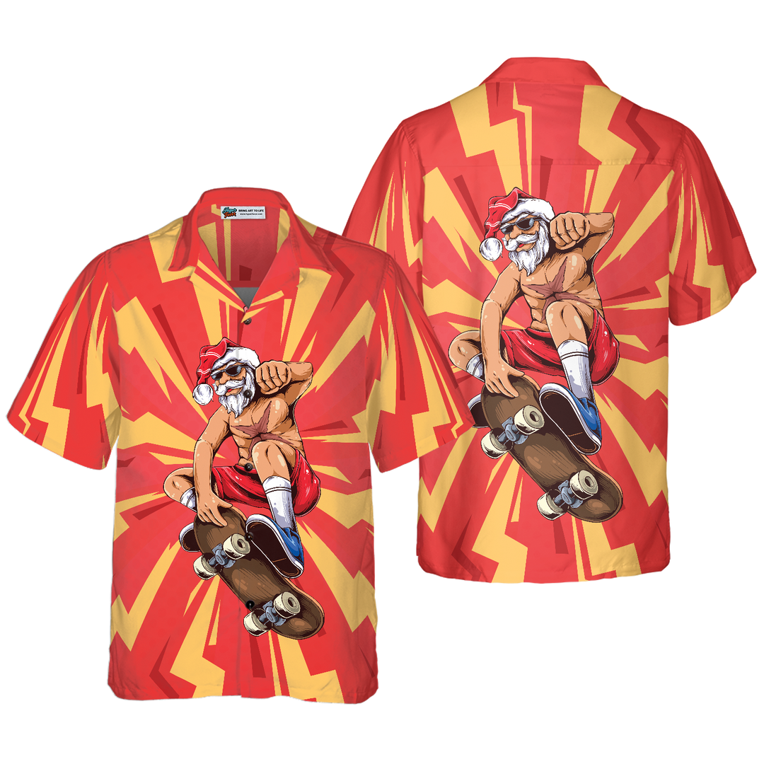 Luvik | Hyperfavor Jul Hawaiian-skjorter for menn og kvinner, Santa Skater Korte ermer Hawaiian-skjorte