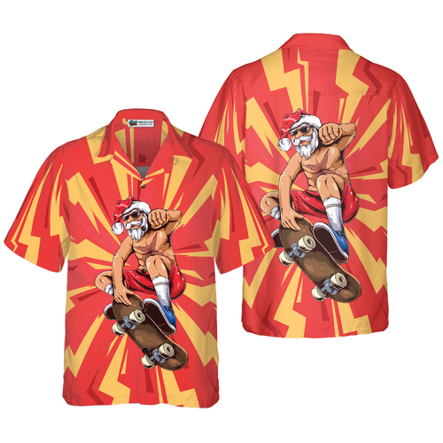 Luvik | Hyperfavor Jul Hawaiian-skjorter for menn og kvinner, Santa Skater Korte ermer Hawaiian-skjorte