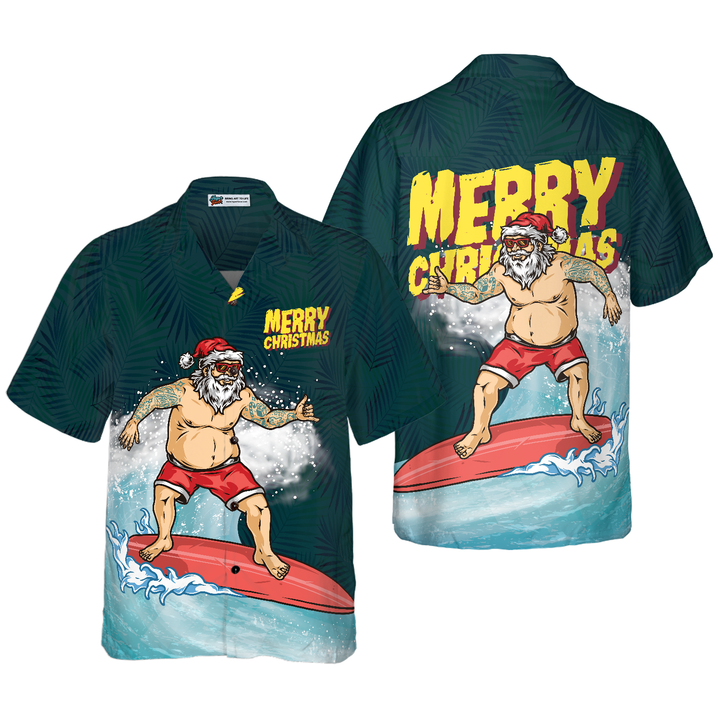 Luvik | Julehula-skjorter Hyperfavor, Merry Santa Surf -kortermet jule skjorte, gaveide til juleskjorter for menn og kvinner