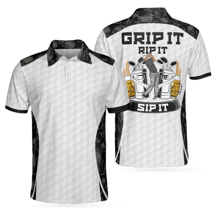 Luvik | Grip It Rip It Sip It Golfgenser Hvit, Mønsterstrikket genser til jul, Skremmende gaveidé for golfere