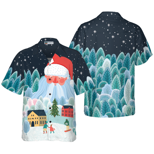 Luvik | Hyperfavor Noël Herre- og dame hawaijiskjorter, Santa Tower -knappet hawaijiskjorte Korte ermer skjorte