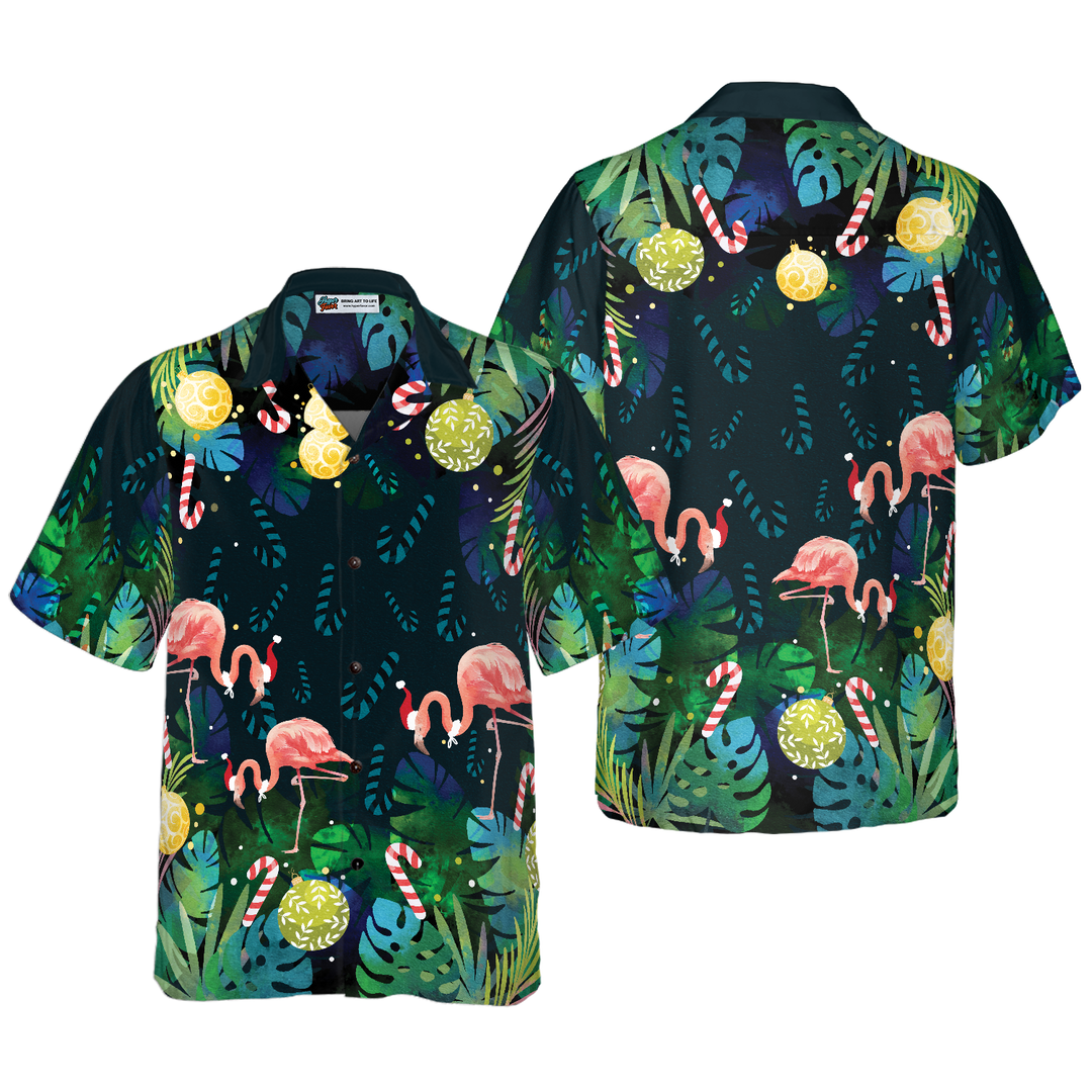 Luvik | Hawaiiskjorter Hyperfavor til jul for menn og kvinner, tropisk julemoke flamingo kortermet Hawaiiskjorte med knapper