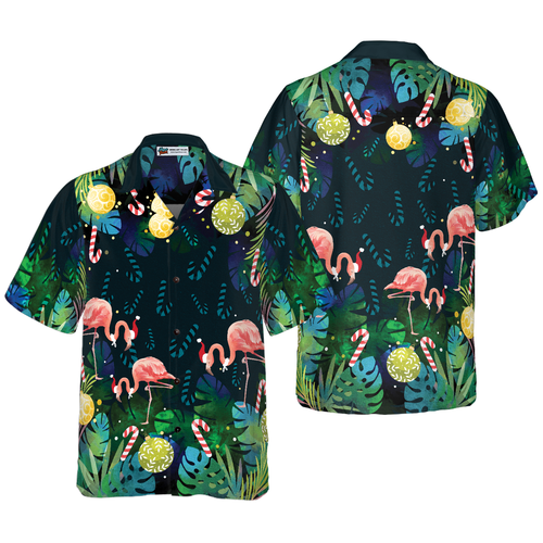 Luvik | Hawaiiskjorter Hyperfavor til jul for menn og kvinner, tropisk julemoke flamingo kortermet Hawaiiskjorte med knapper