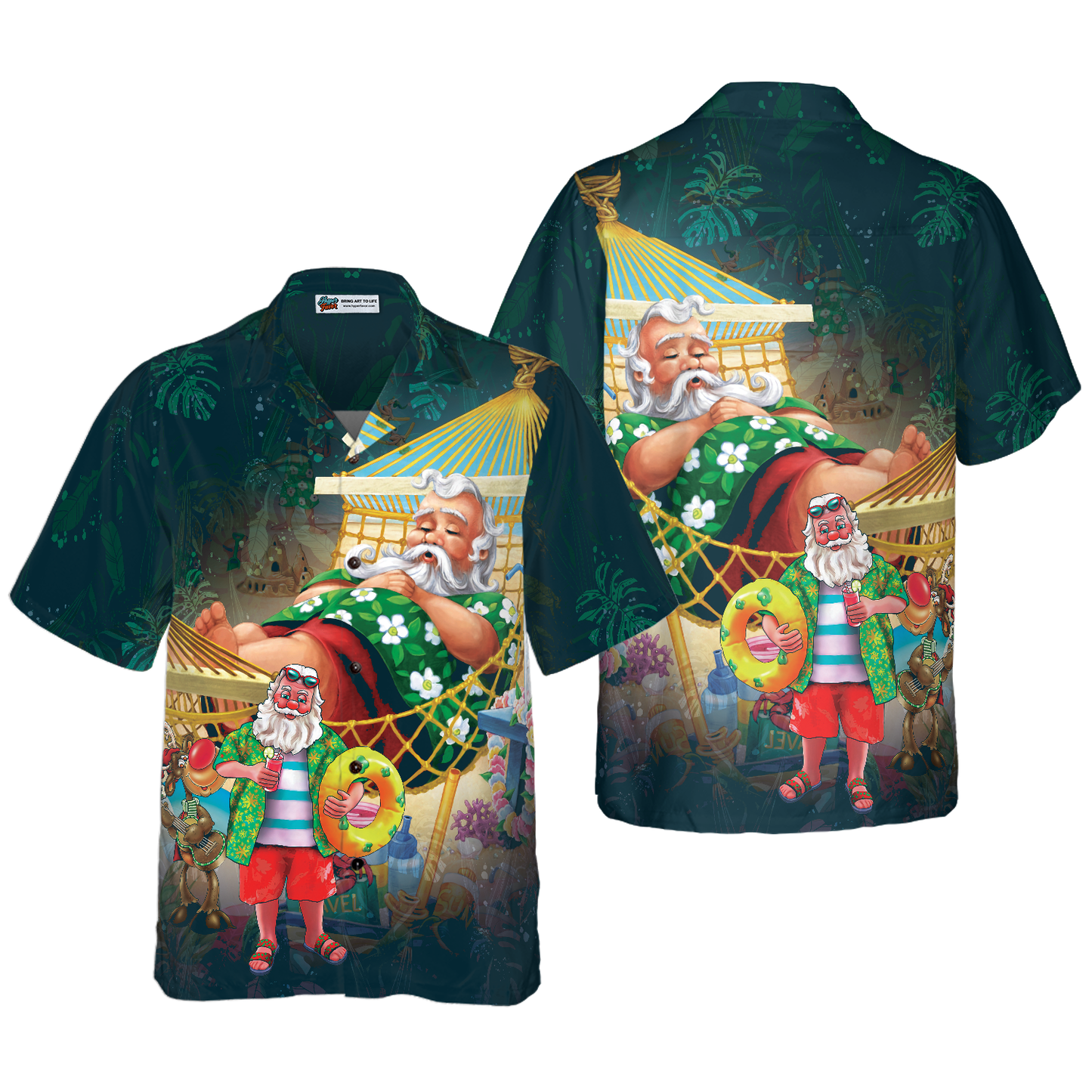 Luvik | Jouluhawaiipaidat Hyperfavor, lyhythihainen joulupukkipaita rannalla, joululahjaidea miehille ja naisille