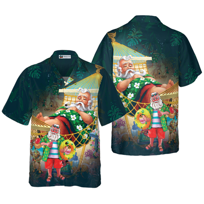 Luvik | Jouluhawaiipaidat Hyperfavor, lyhythihainen joulupukkipaita rannalla, joululahjaidea miehille ja naisille