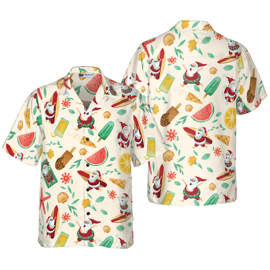 Luvik | Hyperfavor Santa Surfing 1 Kuosi Hawaii Paita, Lyhyet Hihat Joulupaita Napillinen Miehille Ja Naisille