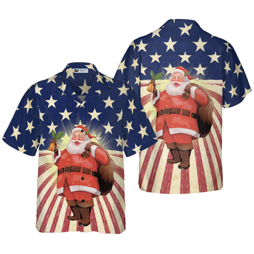 Luvik | Hyperfavor Jul Santa Amerika Hawaiian-skjorte, kortermede juleskjorter, knappekrageskjorte for menn og kvinner