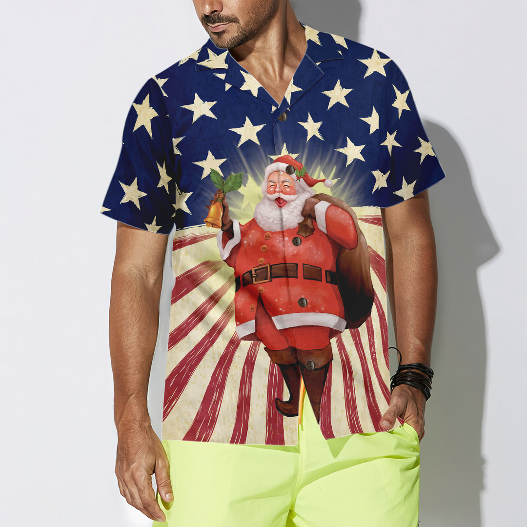 Luvik | Hyperfavor Jul Santa Amerika Hawaiian-skjorte, kortermede juleskjorter, knappekrageskjorte for menn og kvinner