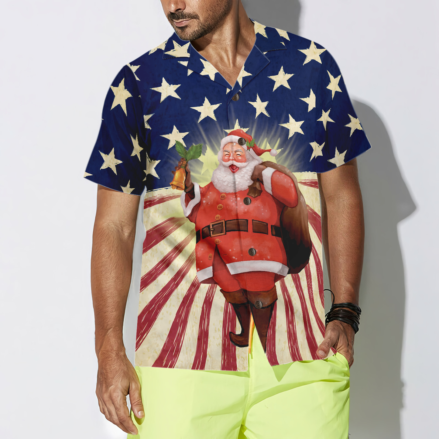 Luvik | Hyperfavor Joulu Santa Amerikka Hawaiian-paita, lyhythihaiset joulupaidat, nappikauluspaita miehille ja naisille