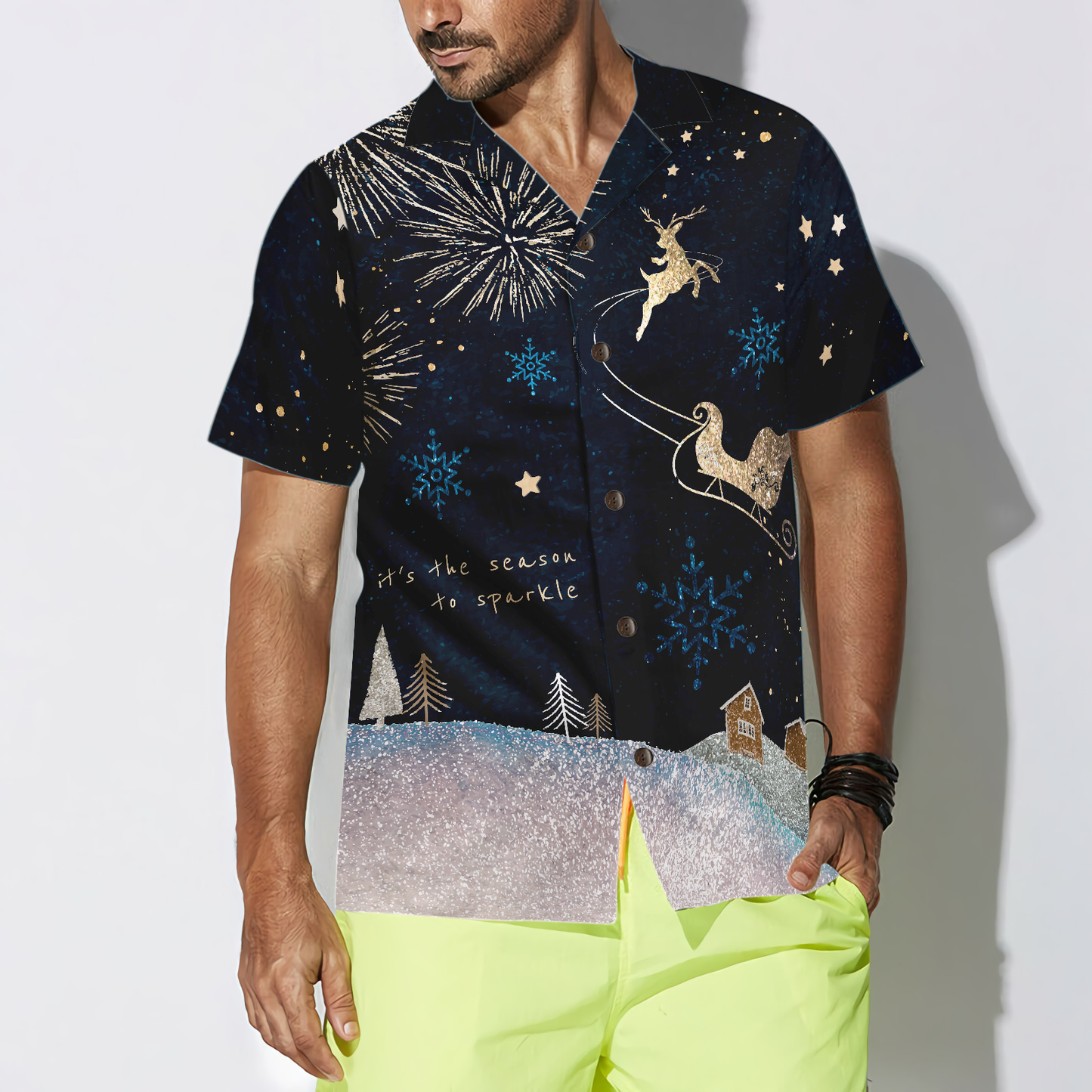 Luvik | Hyperfavor Jouluhawaiipaitoja, lyhythihainen paita tummasta lumiolennaisesta, joululahjaidea miehille ja naisille