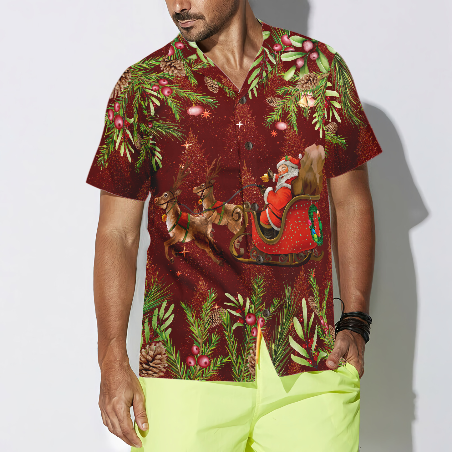 Luvik | Hyperfavor Santa Santa Haalarit 2 Mallia Hawaiian Paita, Lyhyt Hihainen Joulupaita Napilla Miehille ja Naisille
