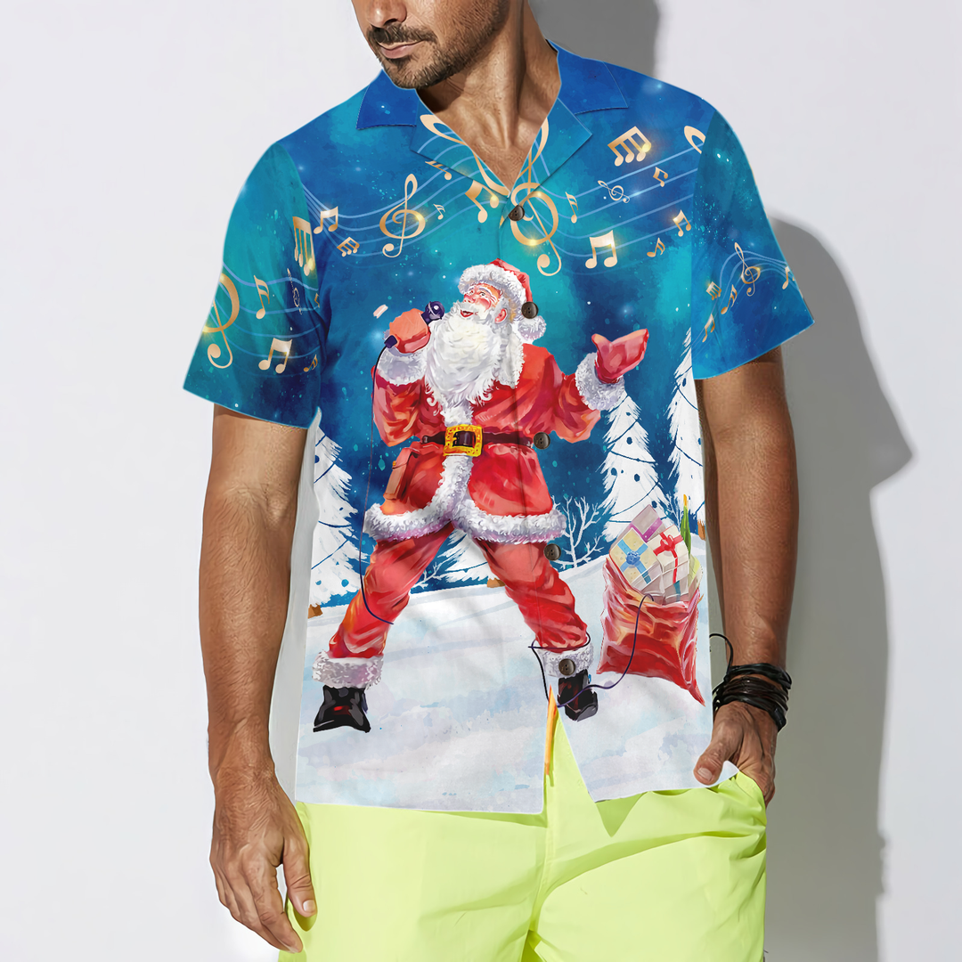 Luvik | Hawaii treningsskjorter Hyperfavor til jul for menn og kvinner, Santa Sing Musikk hawaiiansk kortermet skjorte med knapp