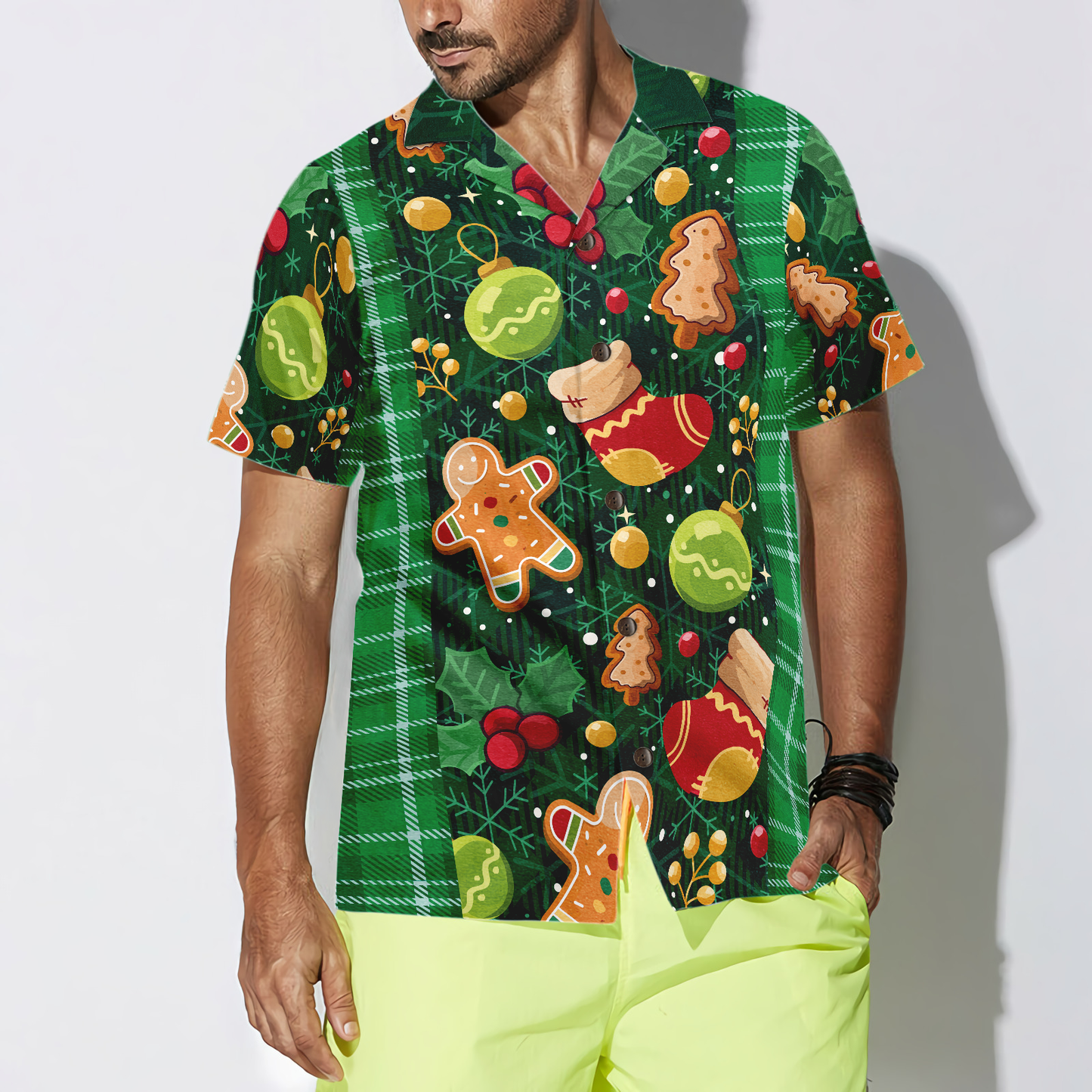 Luvik | Vihreä joulupaitakuosi Havaijin paita Hyperfavor, joulupaidat lyhyillä hihoilla nappipaita miehille ja naisille