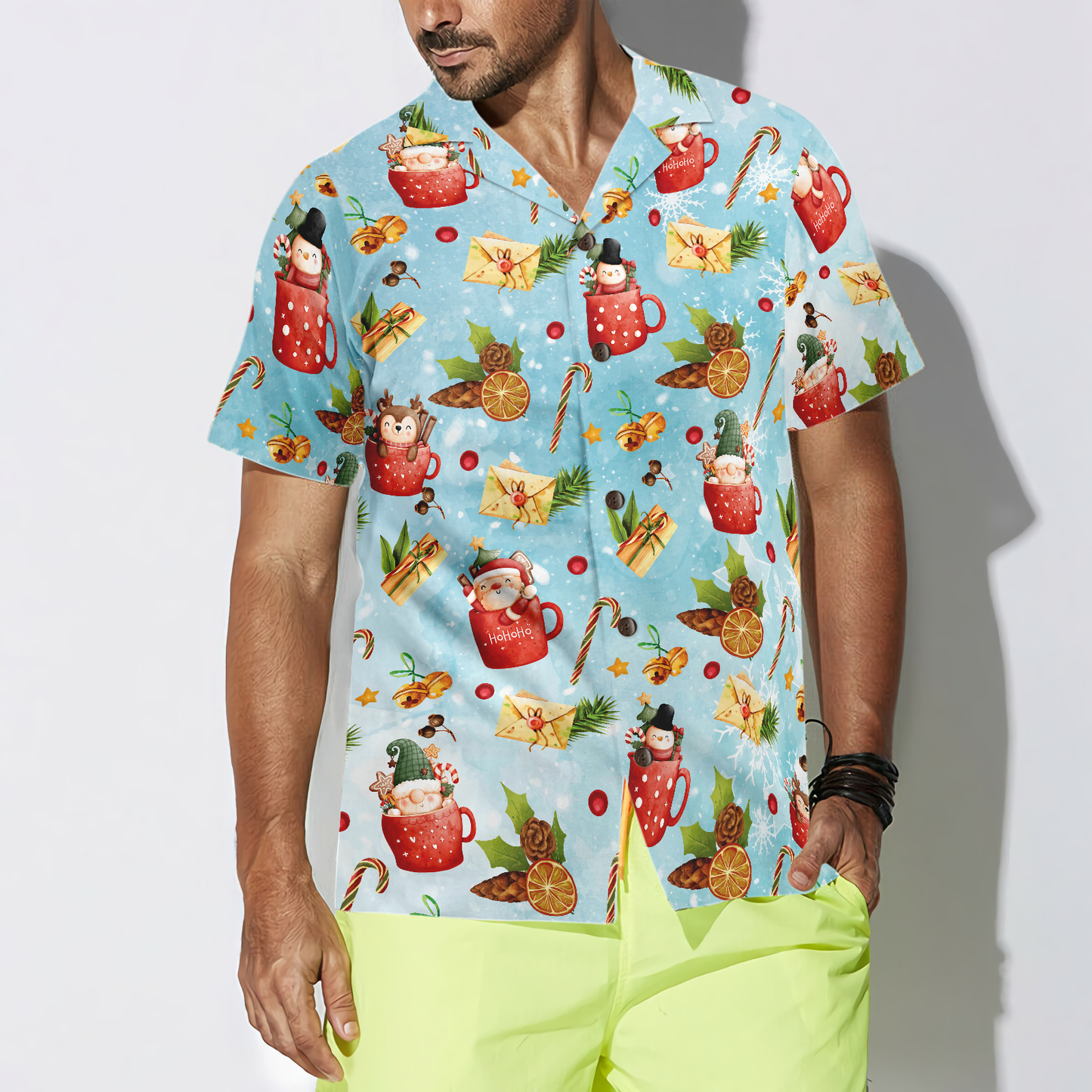Luvik | Hyperfavor Santa joulumotiivi 2 motiivilla havaijin paita, lyhythihainen joulupaita nappikiinnityksellä miehille ja naisille